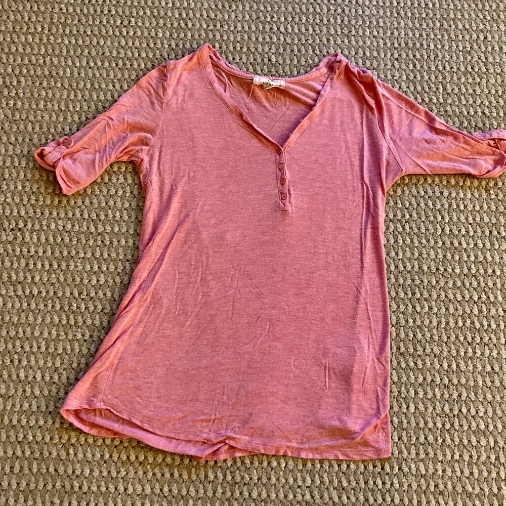 Banana Republic Womens V-Neck Button-Up T-Shirt Top 3/4 Sleeve Size M Pink
